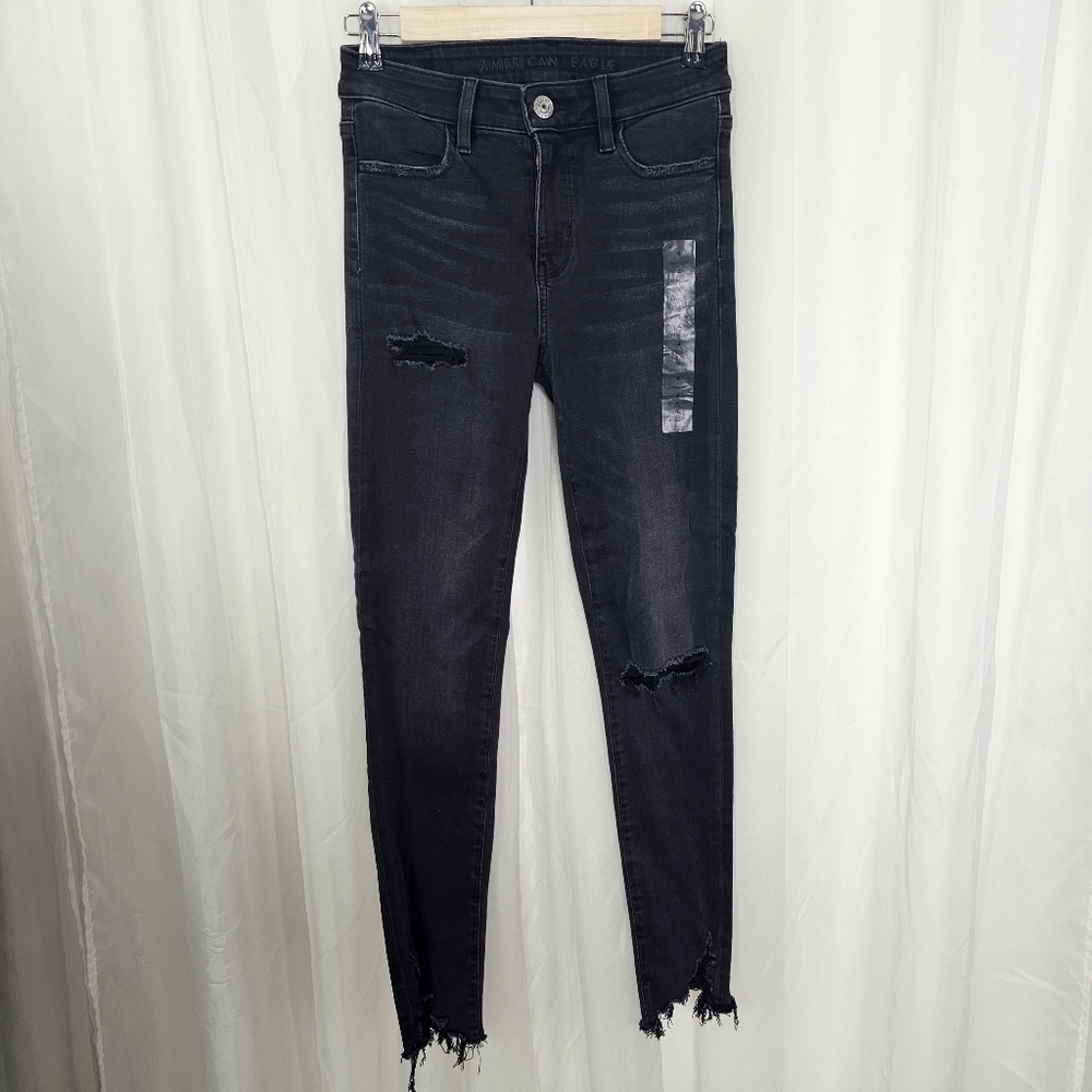 AEO Hi-Rise Jegging Distressed Ripped Black Next Level Stretch Temp Tech 4